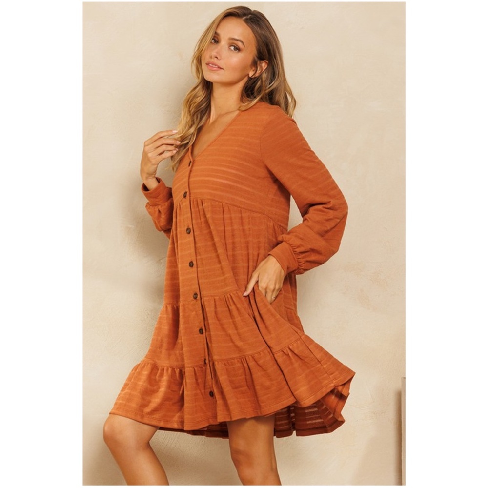 Boho Button up Ruffle Mini Dress - Picture 4 of 6